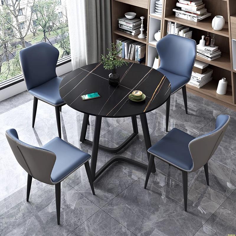 轻奢商务谈判休闲小圆桌岩板洽谈桌椅组合办公室简约会客接待4S店