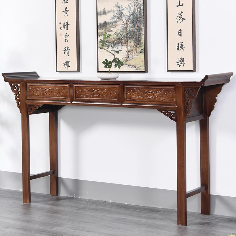 新中式中堂六件套供桌条案实木农村堂屋家具八仙桌佛神台条几机条