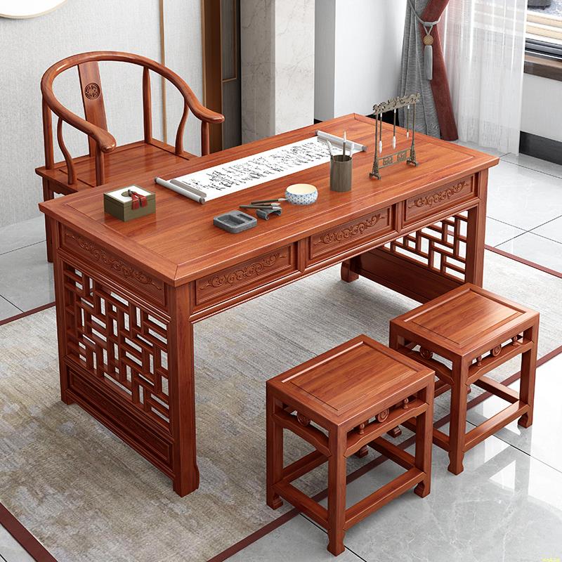 实木中式雕花书桌写字台简约抽屉学习桌中医馆诊桌储物电脑桌