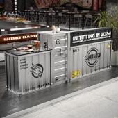 工业风收银柜台创意集装 箱酒吧吧台商用奶茶店吧台桌转角覆古接待