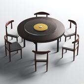 餐桌家用小户型折叠圆形桌子商用旋转圆盘圆桌面酒店饭店实木饭桌