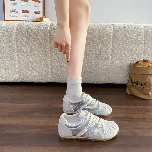 内增高厚底银色德训鞋女2026新款春季休闲板鞋芭蕾风小白鞋阿甘鞋
