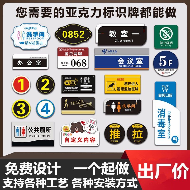 标牌定做亚克力标识牌定制UV丝印警示标志牌办公数字科室号码门牌