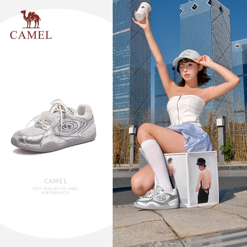 【王俊凯同款】骆驼月牙德训鞋女2026芭蕾风银色鞋子情侣复古板鞋