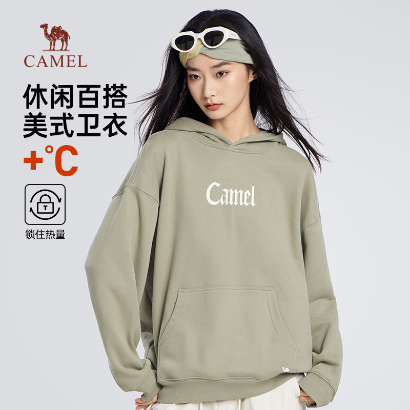 骆驼女装连帽卫衣2025秋冬加绒加厚保暖情侣同款国潮美式上衣