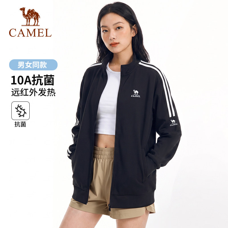 骆驼运动外套女2026秋季新薄款黑色长袖开衫卫衣通勤休闲立领上衣图片