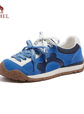 骆驼熊猫女鞋2026春休闲板鞋时尚百搭蓝色德训鞋舒适运动鞋阿甘鞋