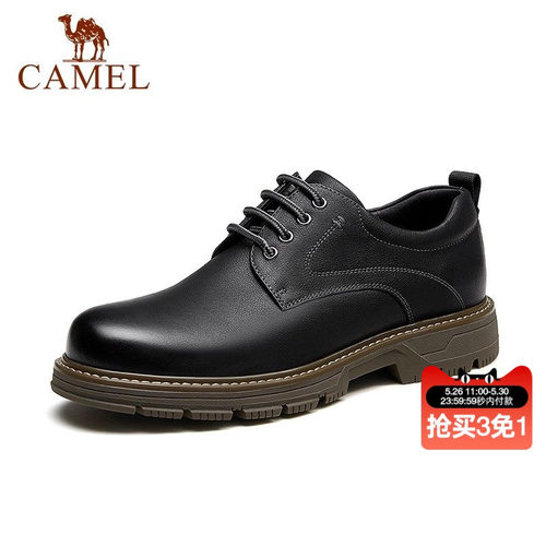 骆驼德比鞋磨砂牛皮疏水抓地厚底