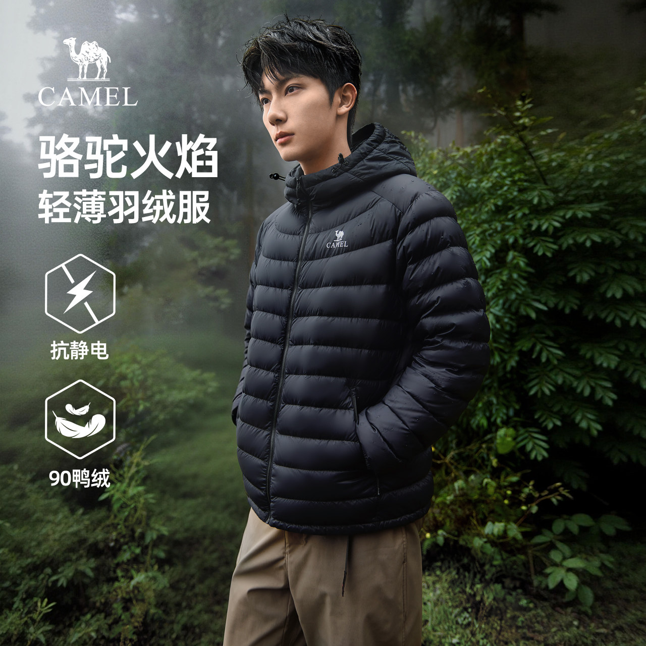 骆驼火焰轻薄款羽绒服男冬季2026新款连帽保暖情侣排骨服男装外套图片