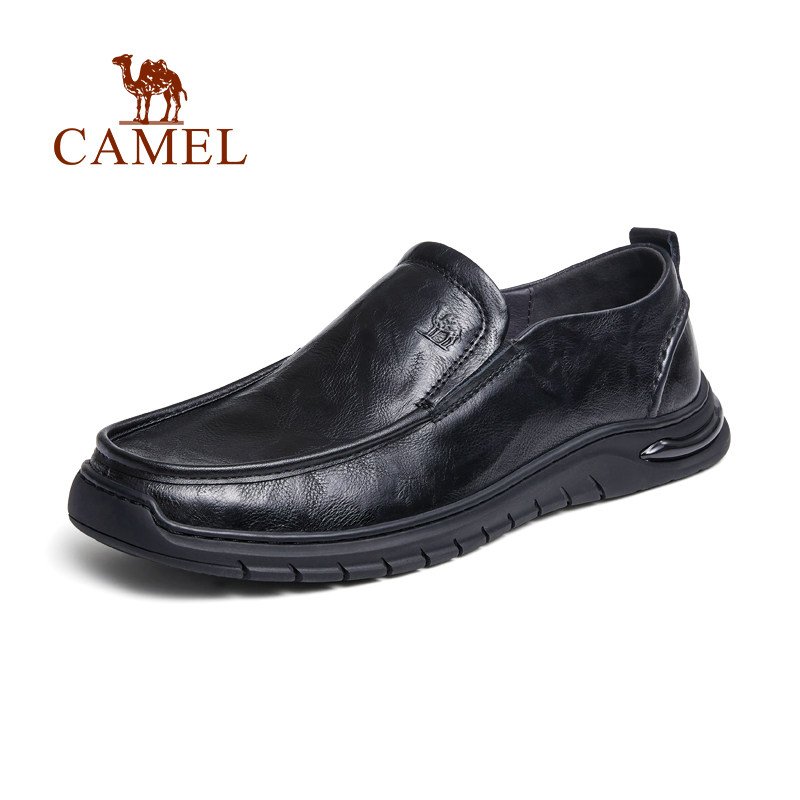 骆驼2025夏季真皮软底乐福舒适手抓纹套脚商务正装休闲男皮鞋