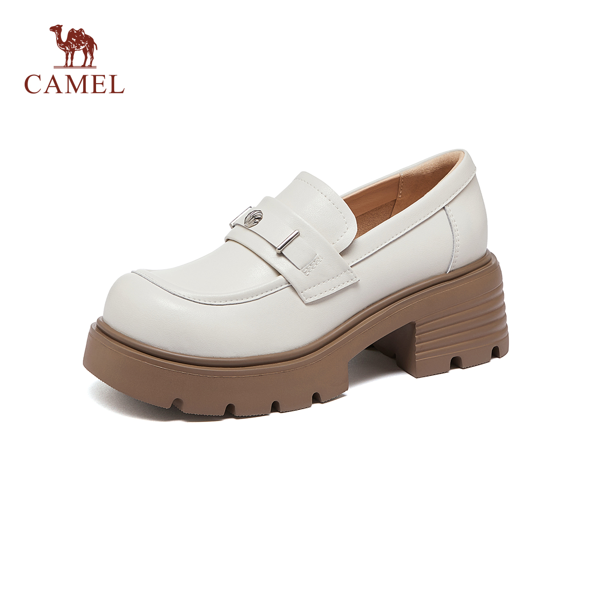 骆驼女鞋2025秋冬新款小皮鞋厚底乐福鞋女山茶花圆头超柔休闲鞋