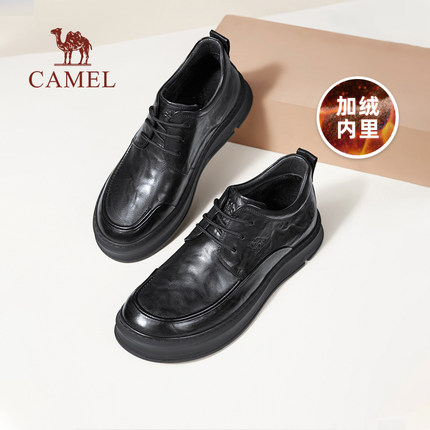 骆驼2025冬季牛皮中年保暖加绒防滑软底休闲商务爸爸皮鞋棉鞋男士