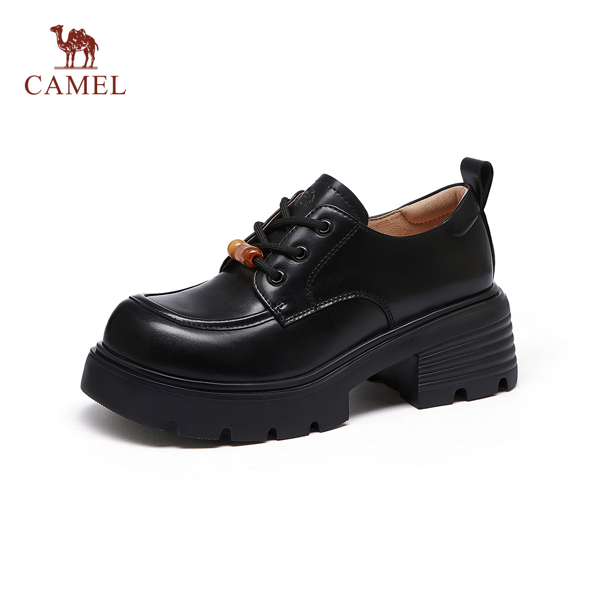 骆驼女鞋2026早春复古玛丽珍小皮鞋豆豆鞋黑色增高厚底乐福鞋