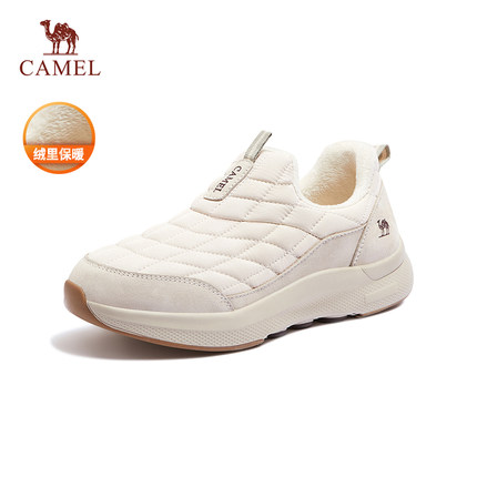 骆驼女鞋2025冬季新款东北保暖一脚蹬棉鞋妈妈鞋厚底加绒雪地靴女