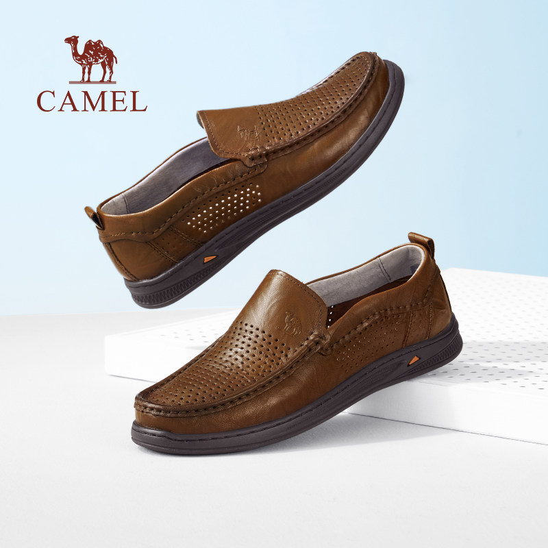 骆驼2026夏季舒适牛皮镂空透气软底休闲商务男士凉鞋皮鞋爸爸鞋