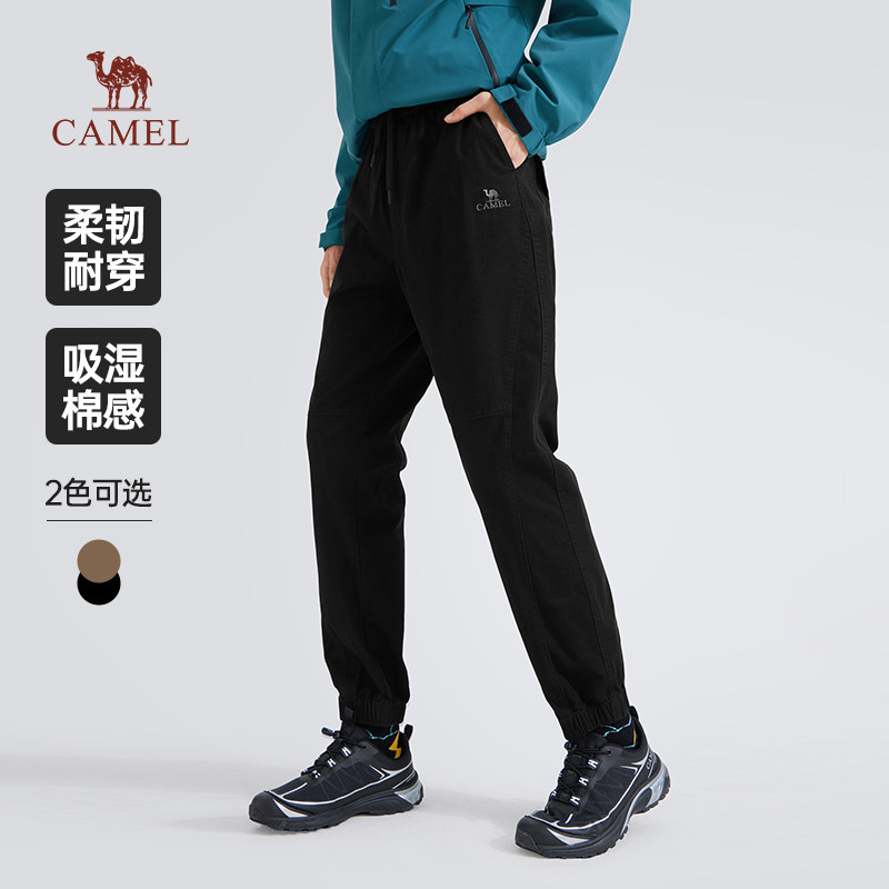骆驼男装纯棉工装裤男士春季薄款透气宽松户外运动束脚休闲长裤子