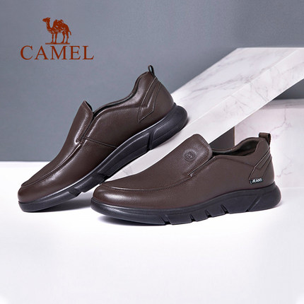 骆驼皮鞋男士2025冬真皮商务休闲中老年软底防滑爸爸懒人鞋子男