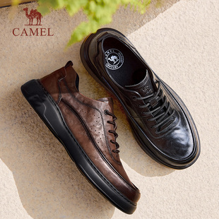 骆驼男鞋2026春季新款软底真皮商务运动皮鞋男士透气厚底休闲鞋