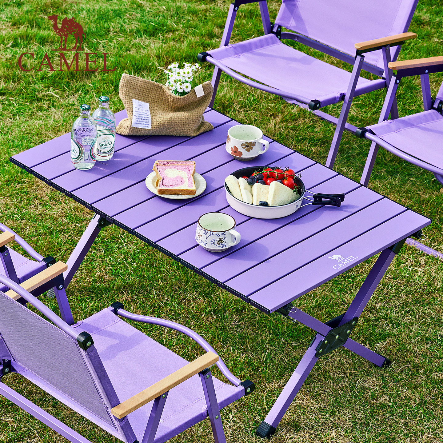 骆驼丁香紫蛋卷桌户外折叠桌野餐野炊便携式一体桌椅露营装备全套