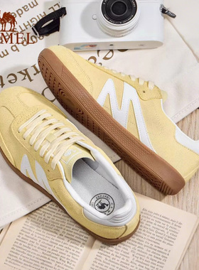 骆驼德训鞋T头鞋女鞋2026春季红色鞋子薄底小白鞋复古休闲鞋板鞋