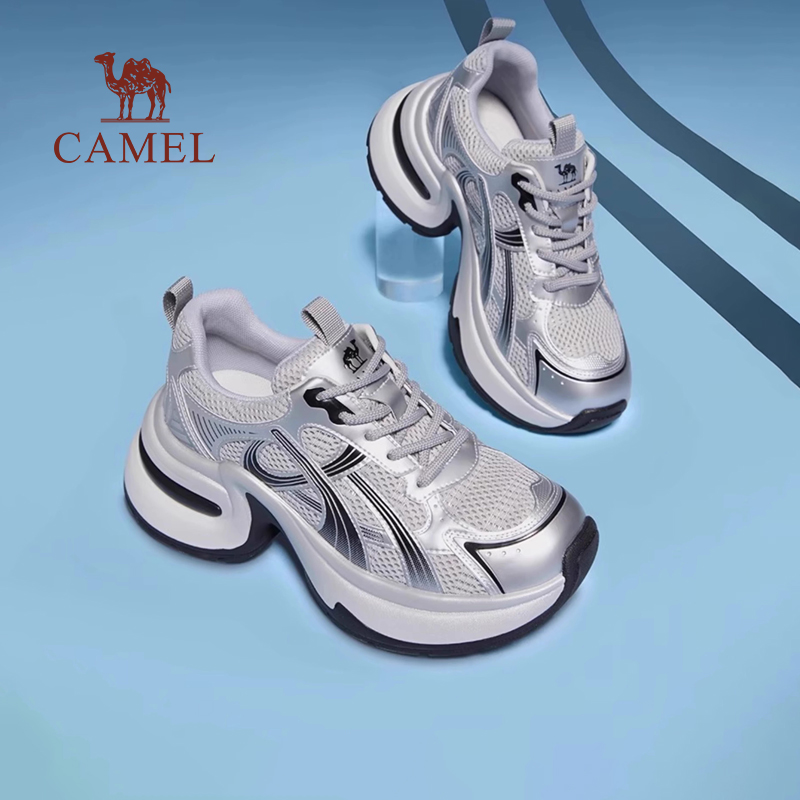 骆驼银鲨女鞋复古厚底增高老爹鞋