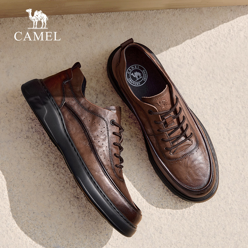 骆驼男鞋2026春季新款软底真皮商务运动皮鞋男士透气厚底休闲鞋