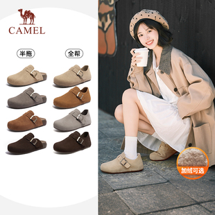 拖鞋 骆驼勃肯鞋 复古加绒厚底懒人一脚蹬百搭毛毛鞋 新款 女2025秋季