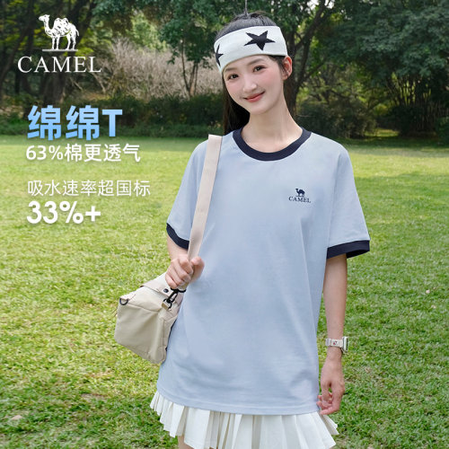 骆驼T恤女纯棉速干复古运动短袖