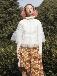 紫色羊驼毛罩纱花边打底半高领毛衣 白 FountainMountain vol.20