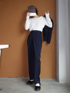 Room 定制 vol.3 芽白高腰宽松直筒裤 藏青 FountainMountain