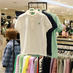 benetton 2024夏季 T恤韩国代购 kids男童短袖 翻领套头上衣纯色