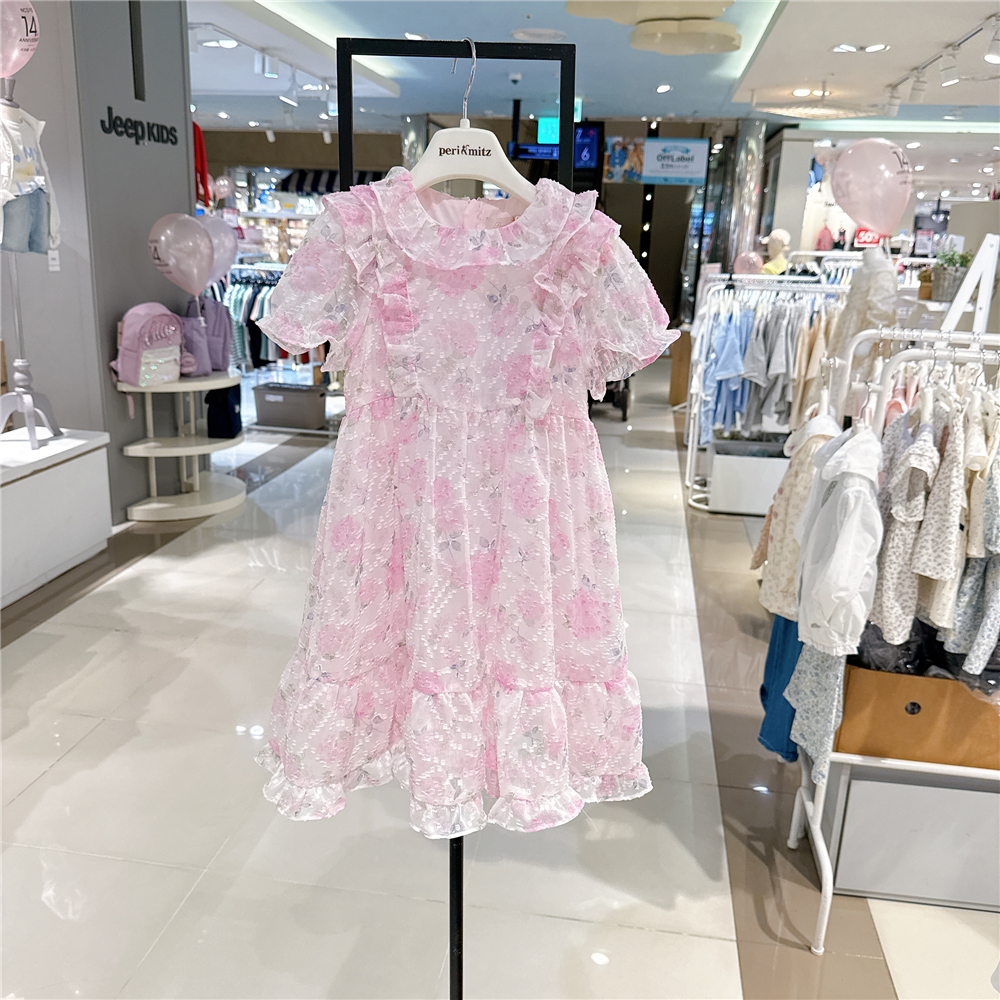 Perimitz女童短袖洋气甜美连衣裙韩国代购25夏季儿童花朵公主裙子