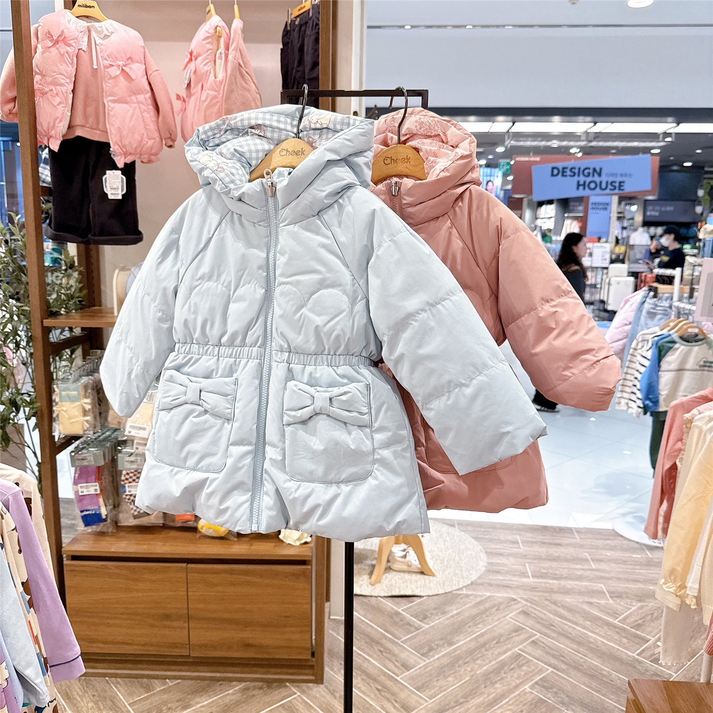 Cheek女童中长款保暖羽绒服韩国代购25冬季儿童连帽两面穿外套