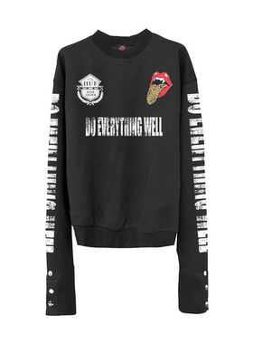 DETW 25AW*原创小众轻亚豹纹趣味舌头印花铆钉设计感长袖卫衣男女