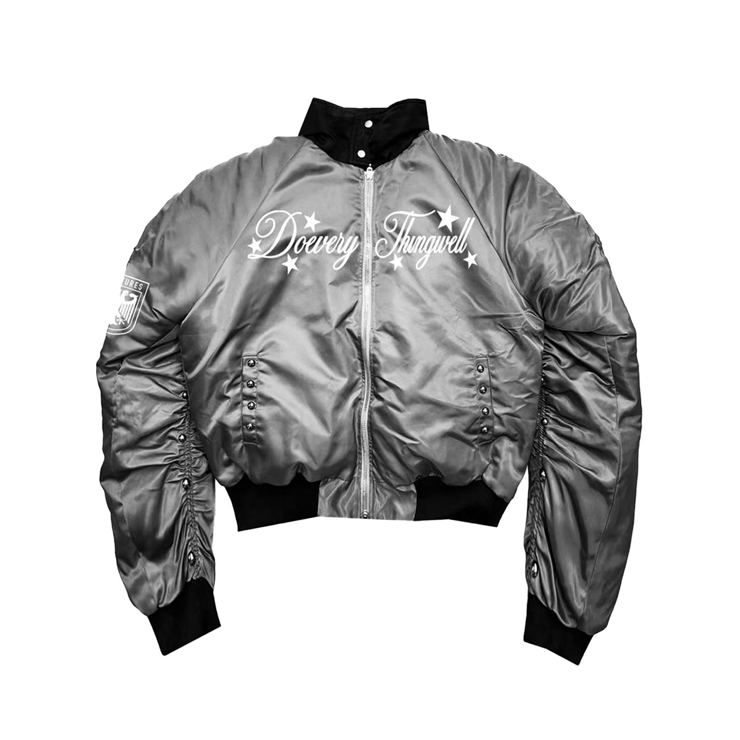 DETW金属银褶皱Bomber羽绒棉服