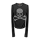 DETW 打底衫 双色骷髅 黑银烫钻圆领正肩亲肤透气细竹节纹男女长袖