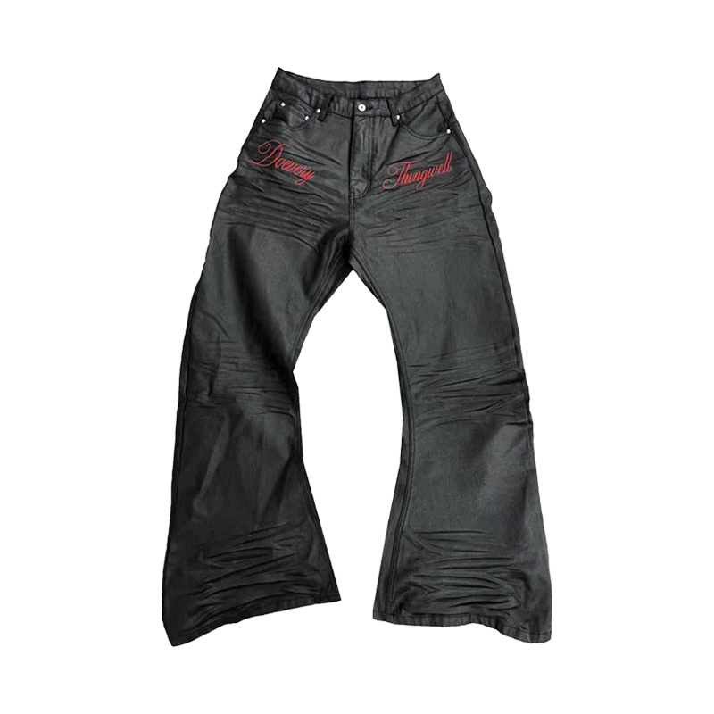 DETW立体压褶刷蜡微喇牛仔裤