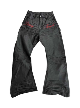 DETW 25AW*刷蜡立体压褶涂层14盎司造型感叠堆视觉高级微喇牛仔裤