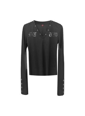 DETW 25AW*原创小众V领修身金属扣哥特基础百搭长袖打底衫男女