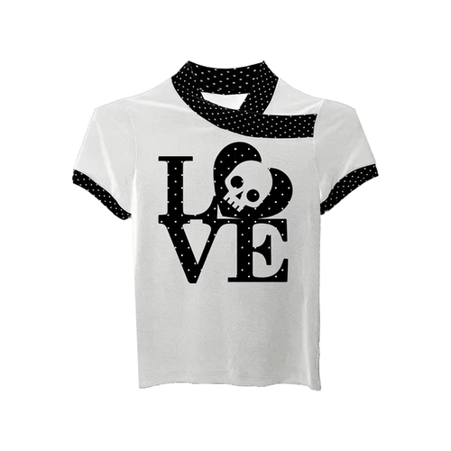 DETW波点骷髅头正肩短袖辣妹女