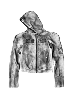 DETW 25AW*原创小众水洗喷脏做旧-双虎绣花盔甲拉链连帽外套男女