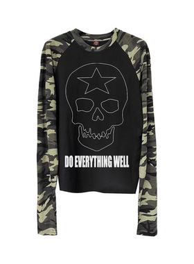 DETW 25AW*原创小众轻亚千禧骷髅头迷彩插肩袖长袖T恤打底衫男女