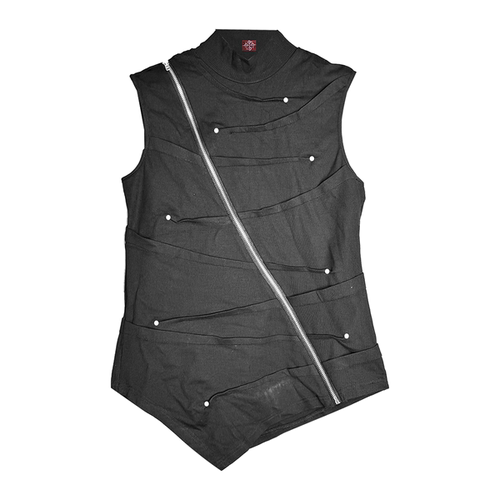 DETW斜拉链铆钉背心短袖T