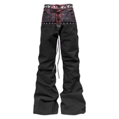 男女牛仔裤 红格子破坏切割腰头绣花铆钉堆叠感窄版 天马星空 DETW