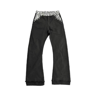 脚弯刀叠堆视觉牛仔裤 Hediboy斑马纹拼接撞色点缀双裤 25AW DETW