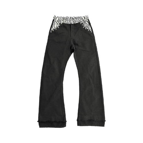 DETW斑马纹拼接弯刀牛仔裤