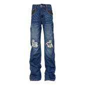 口袋撞色牛仔裤 蛇纹鬼爪水洗做旧蓝牛破坏割烂堆叠修身 25AW DETW