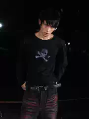 Detw 24Aw Original* Skull Micro-Sheer Double Neckline Slub Cotton Scimitar Pleated High-End Base Shirt for Men and Women