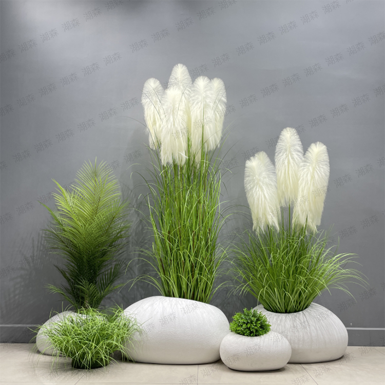 北欧轻奢石头花盆楼梯间造景饰品