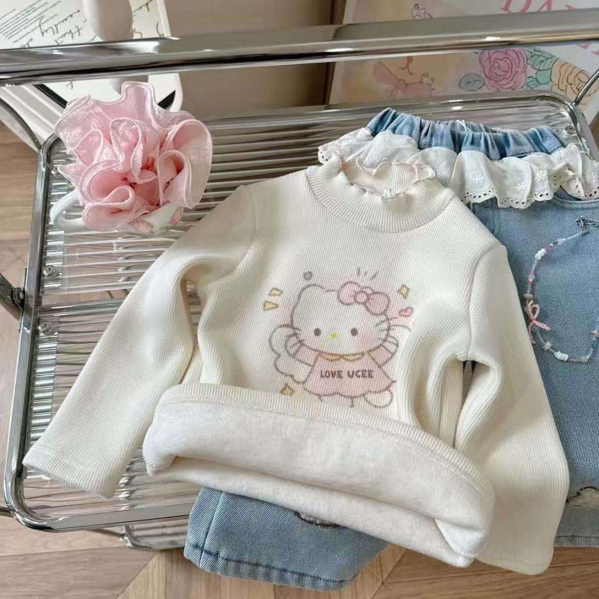 女童冬季加绒内搭卡通可爱卫衣